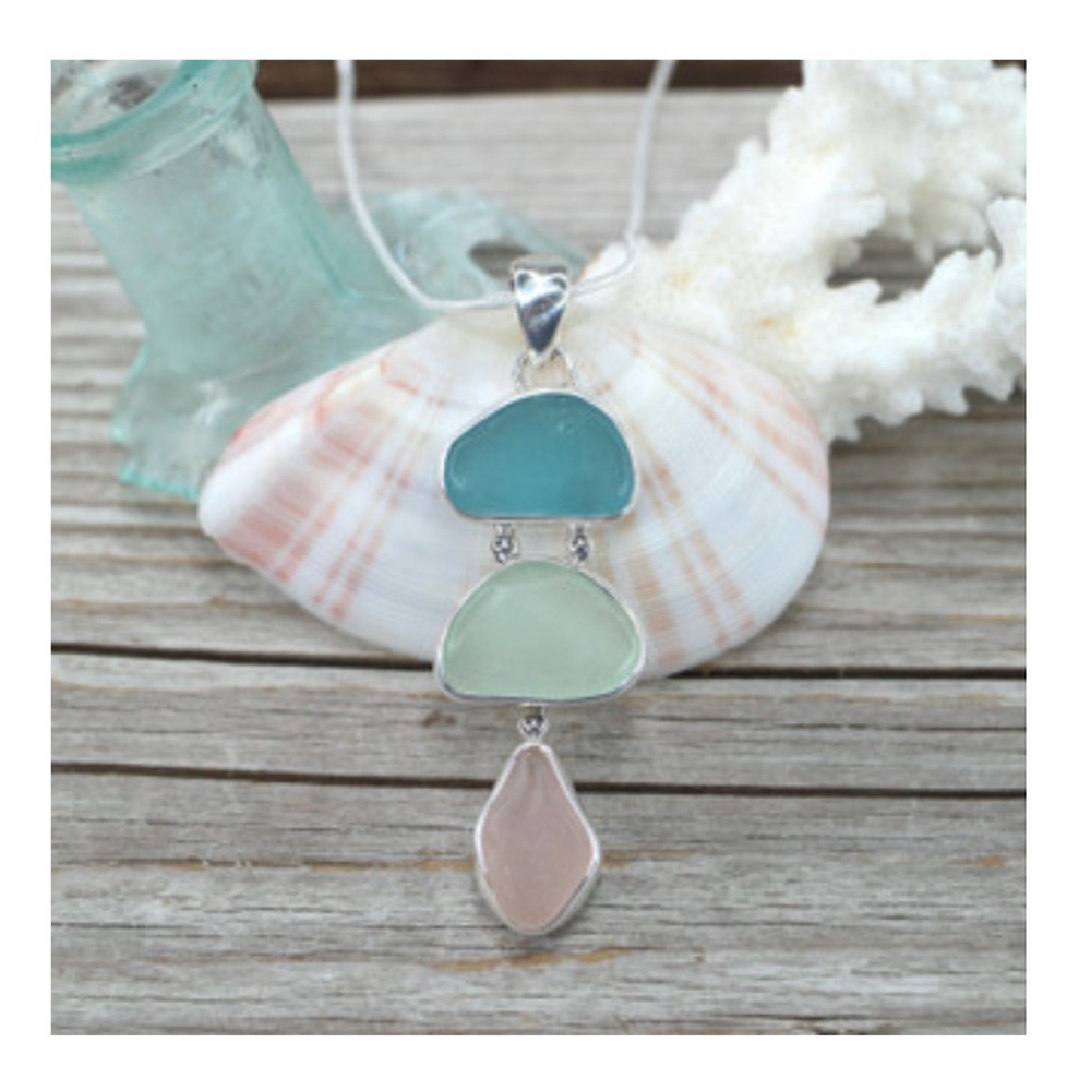 Lita Sea Glass Jewelry Three Tiered Necklace Pendant